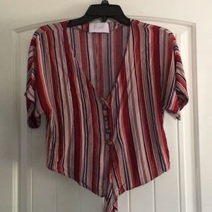 Blush striped crop tie top